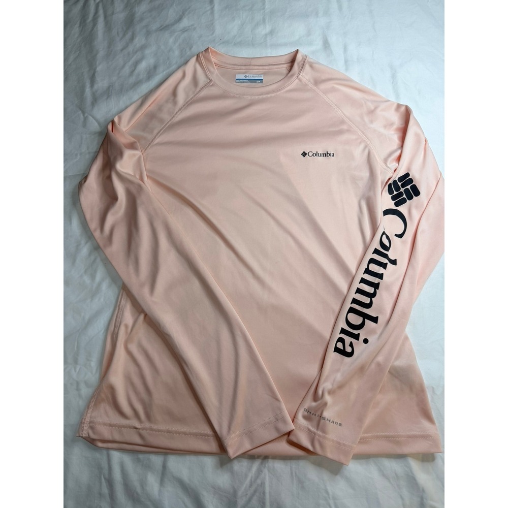Columbia PFG Womens Long Sleeve Sun Shirt Peach Pink Omni-Shade Small